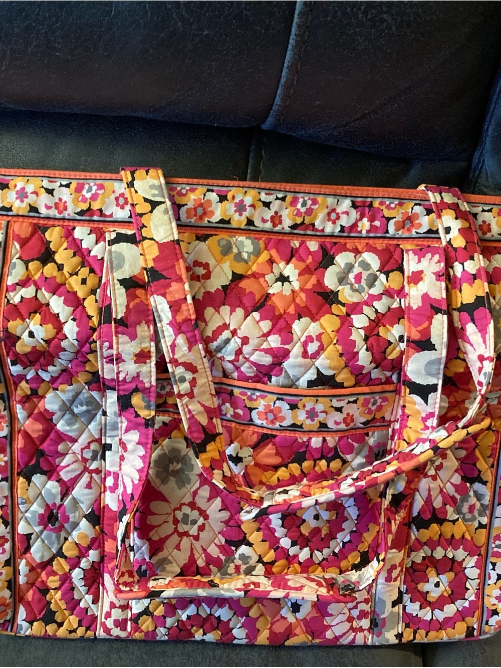Vera Bradley Quilted Floral Pattern Tote in Pink, Yellow & White